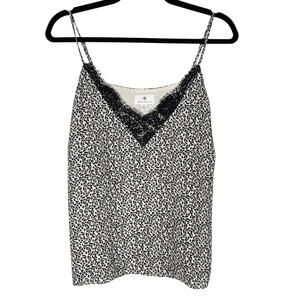 Socialite Small S Cream Black Leopard Animal Print Lace V Neck Camisole Tank Top